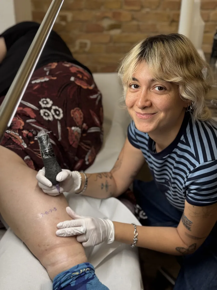 Sarah mid-session with a client