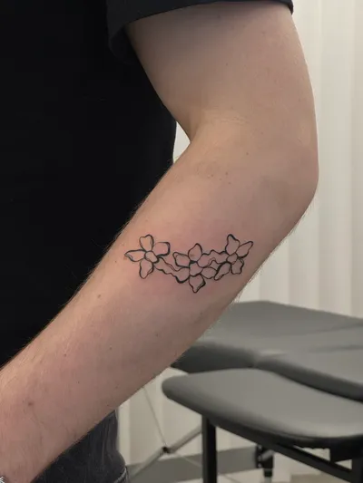 Blossom cluster on the back of a forearm, below the elbow